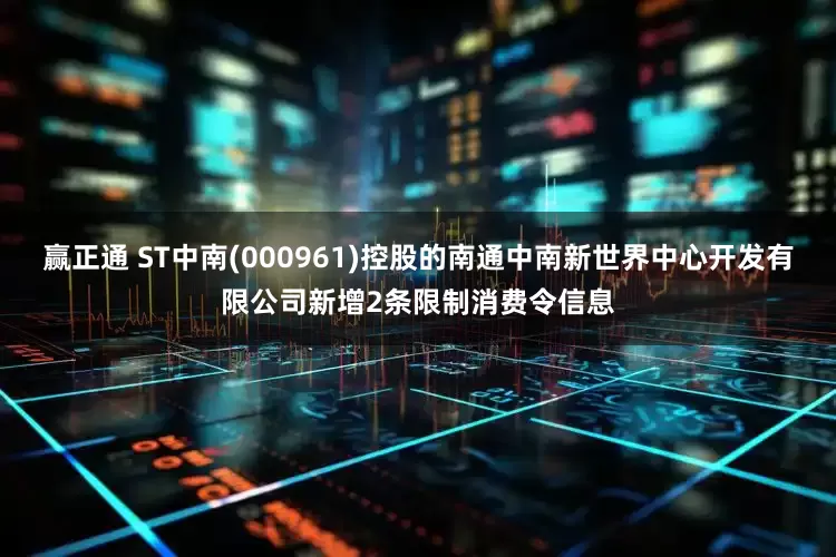 赢正通 ST中南(000961)控股的南通中南新世界中心开发有限公司新增2条限制消费令信息